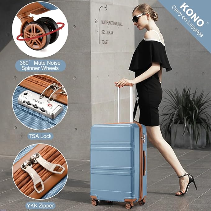 Kono 28 Inch Luggage Expandable Suitcase with Spinner Wheels TSA Lock Lightweight PC+ABS Hardside Large Checked Luggage Durable Rolling Suitcase Apricot Blue