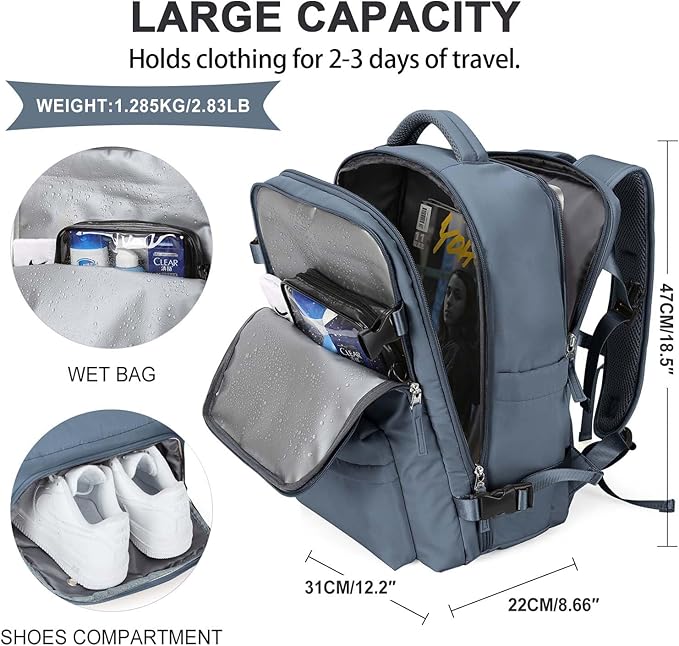 WONHOX Large Travel Backpack Carry on Flight Approved Laptop Work Business Backpack for Women Men Mochila de Viaje