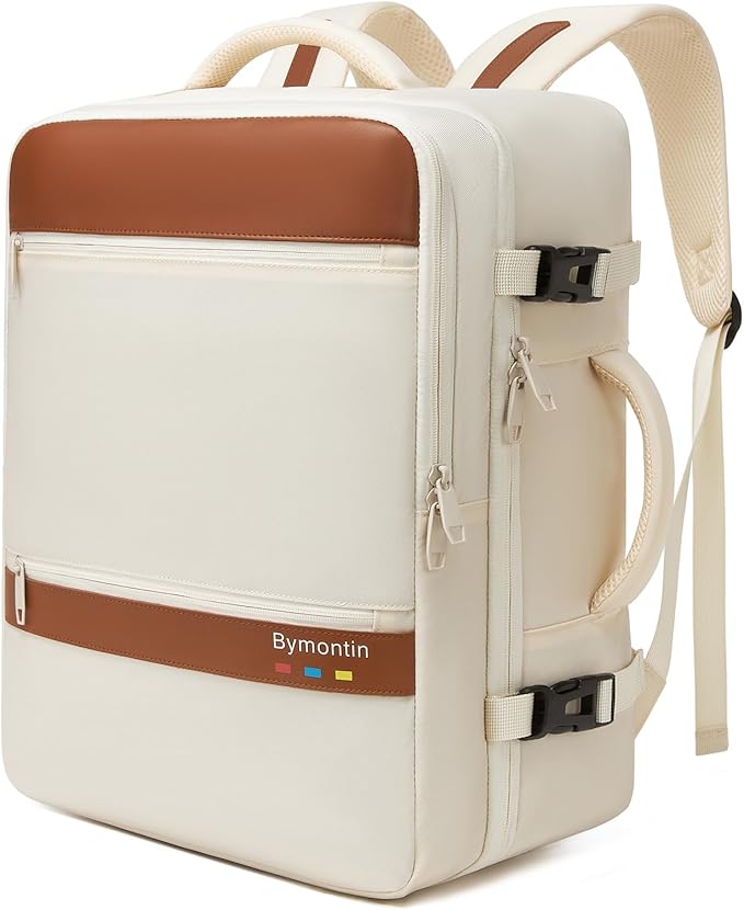 Smart Suitcase-style Laptop Backpack, 25L / 35L Practical Travel Bag for Work, Leisure & Flight, Luggage-Style Commuter Pack (Beige, 25L)