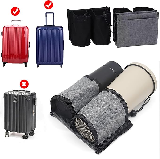 Luggage Cup Holder, Travel Gear, Drink Carrier Hold Two Coffee Mugs, Fits Roll On Suitcase Handles, Travel Accessories, Luggage Cup Holder for Suitcases, Travel Must Haves, Traveling Essentials