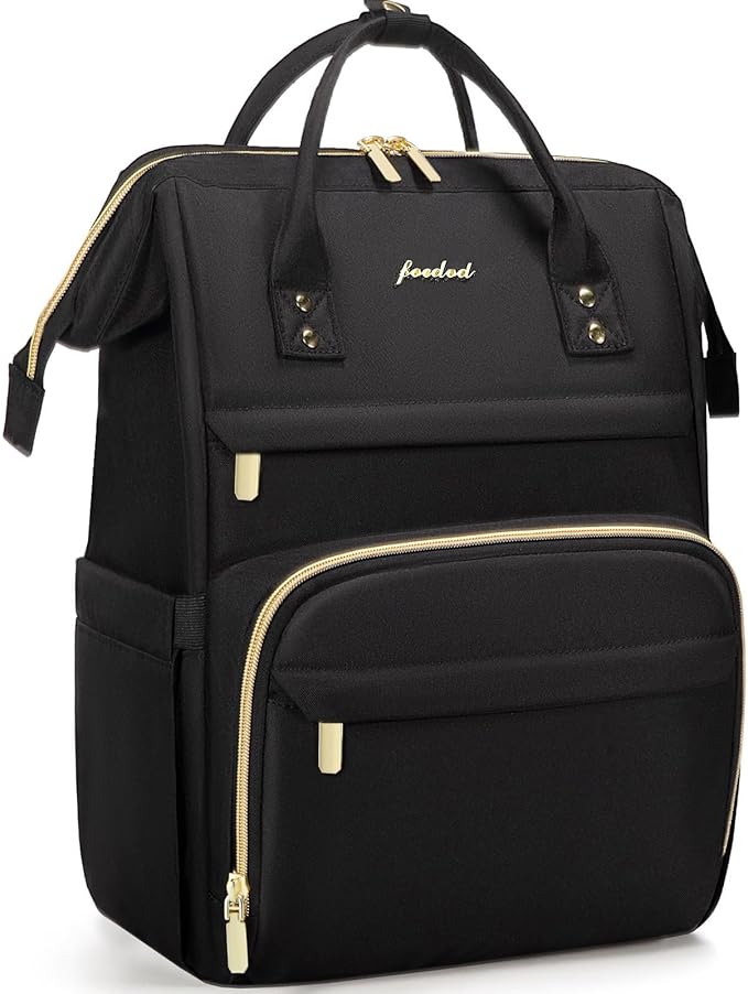 Focdod Women Laptop Backpack Work Bag - Fits 17.3 inch with Laptop Compartment Waterproof Professional Fashion Travel Purse for College Nurse Business Computer Backpack Black