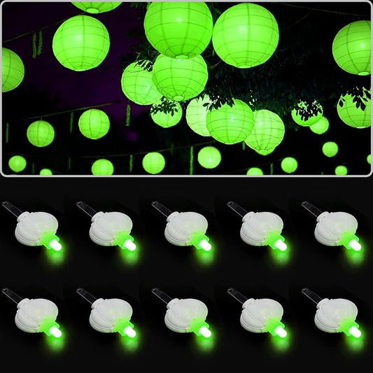 ZGWJ 10pcs Paper Lantern Lights Battery Operated, Hanging Lights for Lantern, Balloon,Wedding,Party, Decorative Lighting for Outdoor Indoor Halloween Christmas Decorations Green