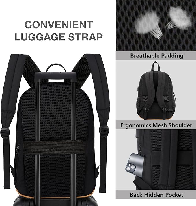 KEOFID Classic Travel backpack for Men and Women, Anti Theft Laptop Backpack for Work, Large Bag for College, Water Resistent(Black 19inches)