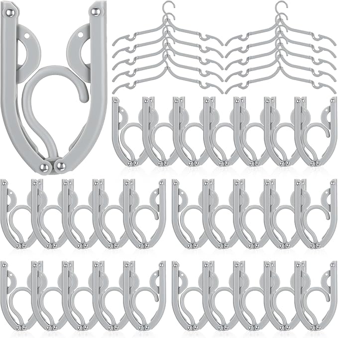 Sieral 40 Pcs Foldable Travel Hangers Plastic Portable Folding Clothes Hangers Cruise Ship Essentials for Travel Cruises Suitcase Dormitory School Hotel Women Laundry Coat Bag Drying (Gray)