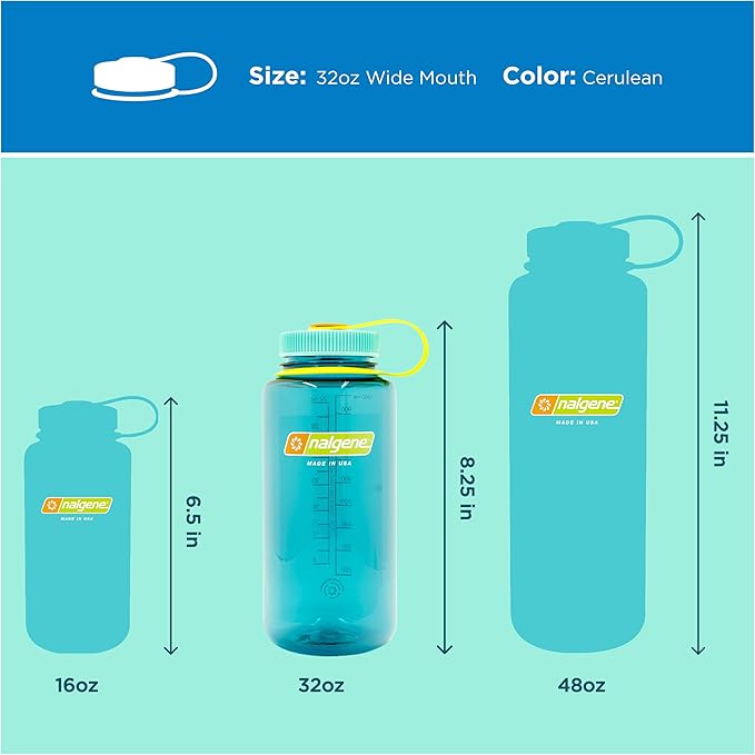 Nalgene 32 oz Wide Mouth Water Bottle | BPA-Free, Durable & Leak Proof, Lightweight Bottle for Hiking & Gym, Work & Travel