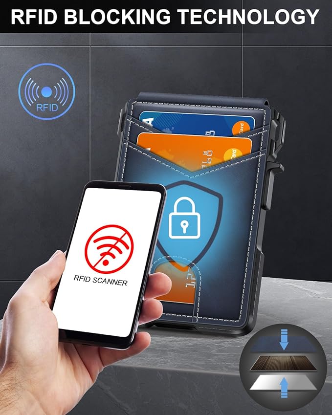 ZALVEX Wallet for Men, Mens Minimalist Wallet 9-13 Cards, Slim Compact Wallet with Money Clip & ID Window, RFID Blocking Smart Pop Up Card Wallet, Metal Aluminum Credit Card Holder Bifold Wallet