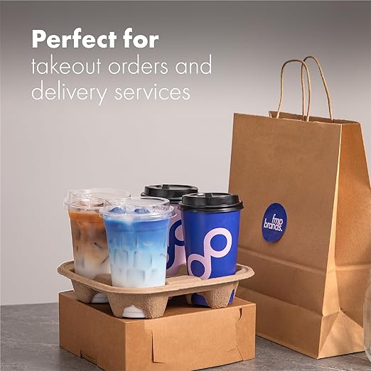 FMP Brands 4 Cup Disposable Drink Carrier Trays, 45 Pack Compostable Pulp Fiber Cup Holder for 8-32 oz Cup, Durable to Go Coffee Cup Holders for Delivery Service, Uber Eats