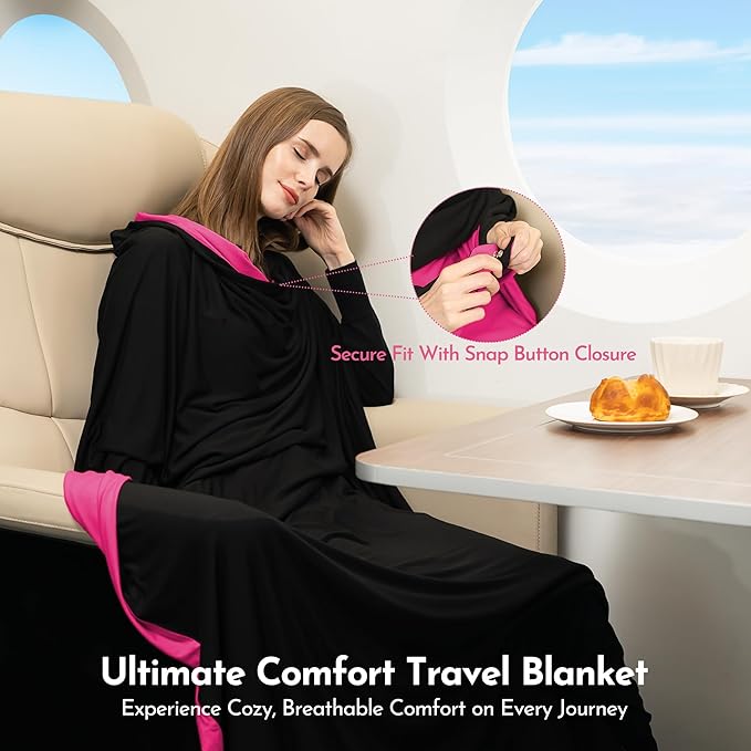 16-in-1 Compact Travel Blanket with Bag – Reversible, Ultra Soft Bamboo Airplane Blanket with Hidden Pocket – Packable for Flights & Travel Essentials (Semi-Weighted, Double Layer)