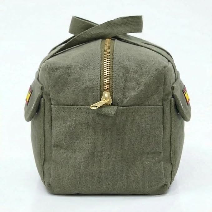 Waxed Canvas All Purpose Military Style Duffle Bag, Water-Resistant, Adjustable Strap, Fully Lined, Double Zipper Closure, heavy Duty, Olive Green