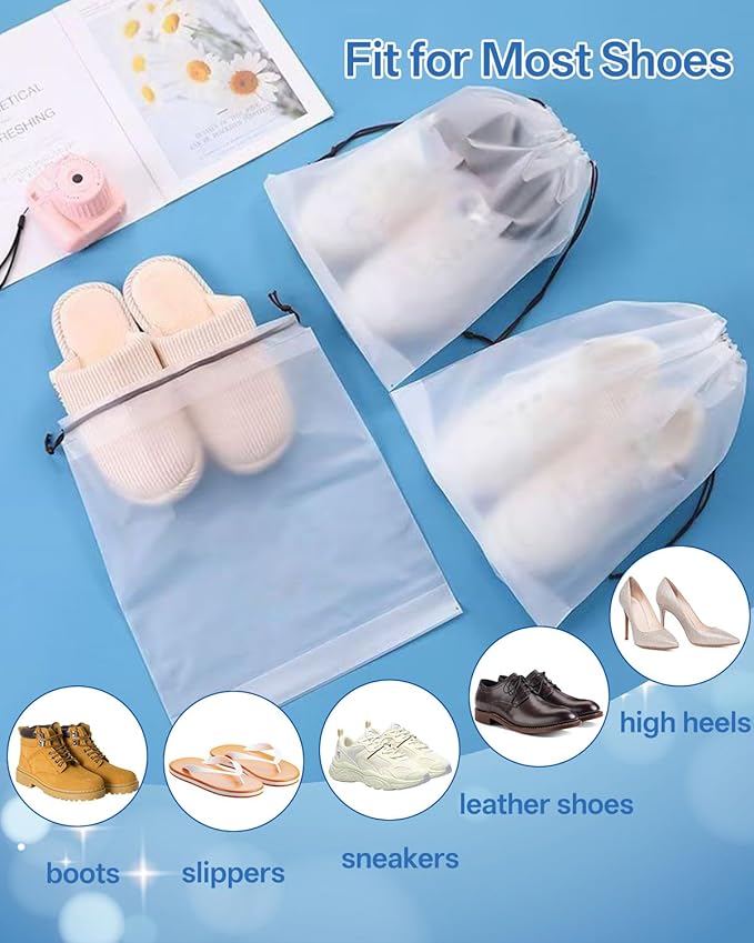 Teskyer 6 Pack Shoe Bags for Travel – Transparent, Waterproof, Portable Shoe Storage for Packing (15.7" x 11.8") – Travel Essentials for Men & Women