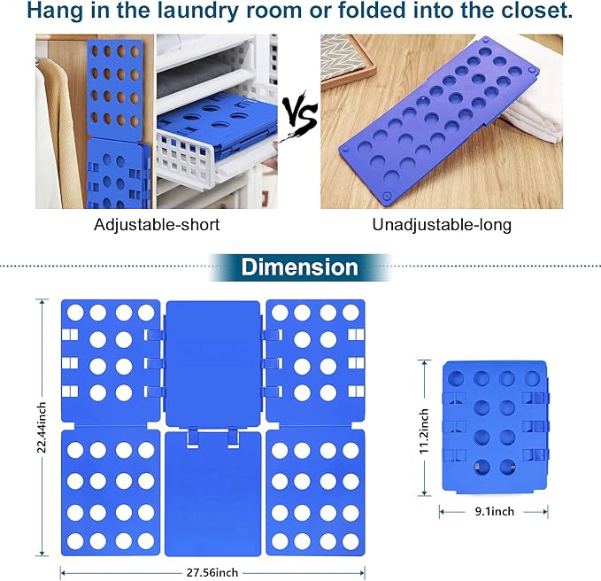 Geniusidea Shirt Folding Board T Shirt Folder for Adults Laundry Room Tough PP Plastic Folding Tool 27.16"x22.44" Easy to Fold Clothes into a Uniform Size, Blue