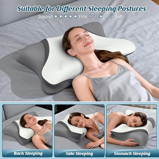 Cervical Neck Pillow for Pain Relief, Bed Pillows for Sleeping, Ergonomic Cooling Pillow, Orthopedic Contour Pillow for Side Back Stomach Sleepers,Neck Support Memory Foam Pillows with Pillow Covers