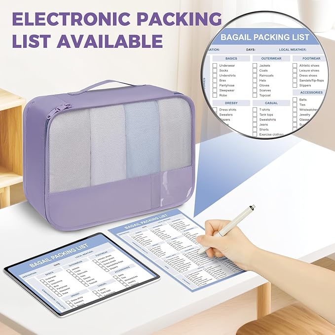 BAGAIL 9 Set Packing Cubes with Packing List Luggage Packing Organizers for Travel Accessories