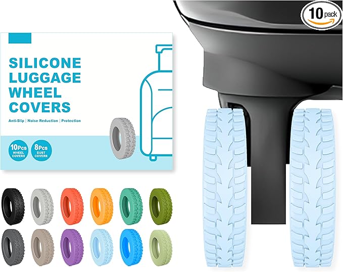 10-Pack Upgrade Luggage Wheel Covers, Silicone Protective Covers for 2-2.4" Suitcases Spinner Wheel, Wear-Resistant, Anti-Noise, Thickened Protector, Travel Accessories (Baby Blue)