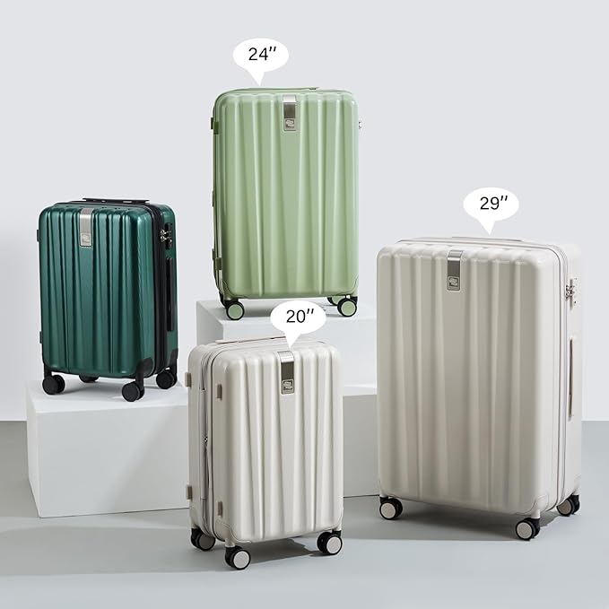 Hanke 24 Inch Expandable Checked Luggage Lightweight PC Hard Shell Luggage Suitcases with Wheels Travel Luggage Rolling Large Suitcase Travel Luggage Bag for Go to University.(Bamboo Green)
