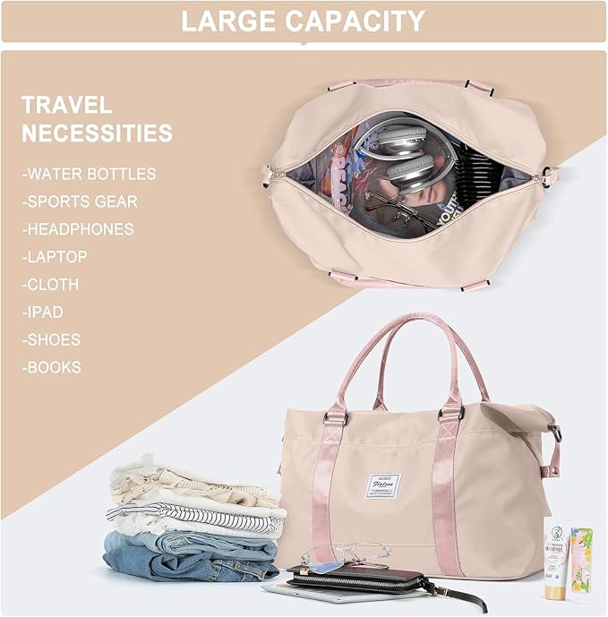 HYC00 Travel Duffel Bag,Carry-on Overnight Weekender Bags for Women,Sports Tote Gym Bag with Wet Pocket