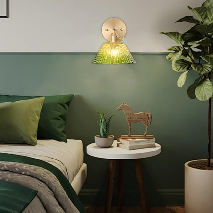 Wall Sconces Set of Two Hardwired, Vintage Wall Light with Gradient Green Glass Lampshade, Bathroom Wall Sconces with Switch, Gold Wall Light Wall Decor Set of 2