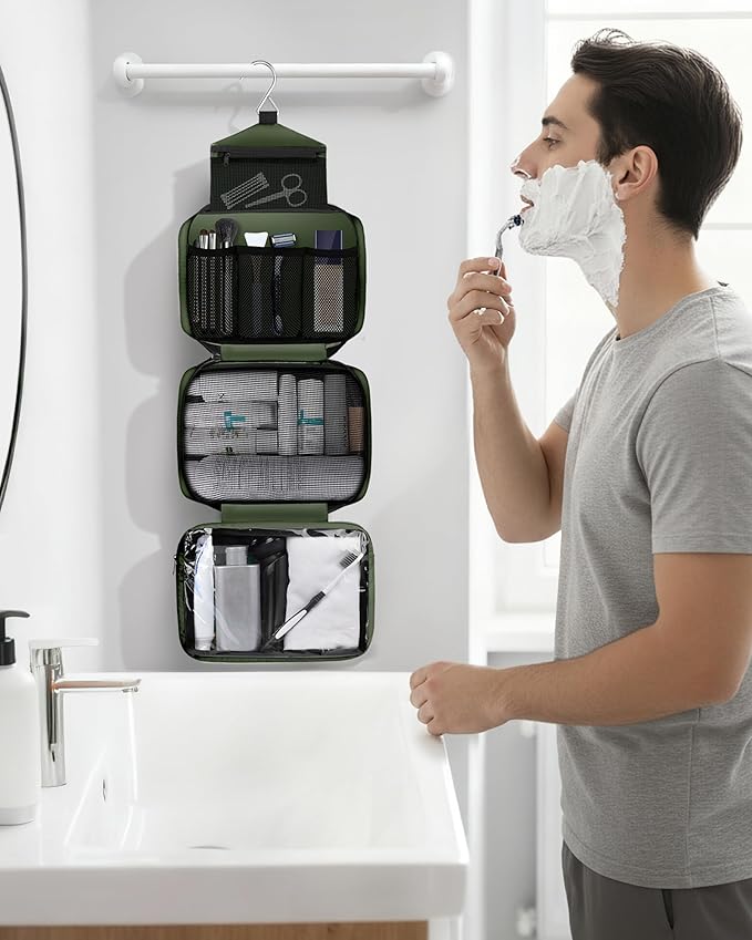 Maliton Toiletry Bag for Men & Women Large Toiletry Bags for Traveling Hanging Toiletry Bag Hygiene Bag with 4 Compartments Waterproof Bathroom Shower Bag(Olive Green)