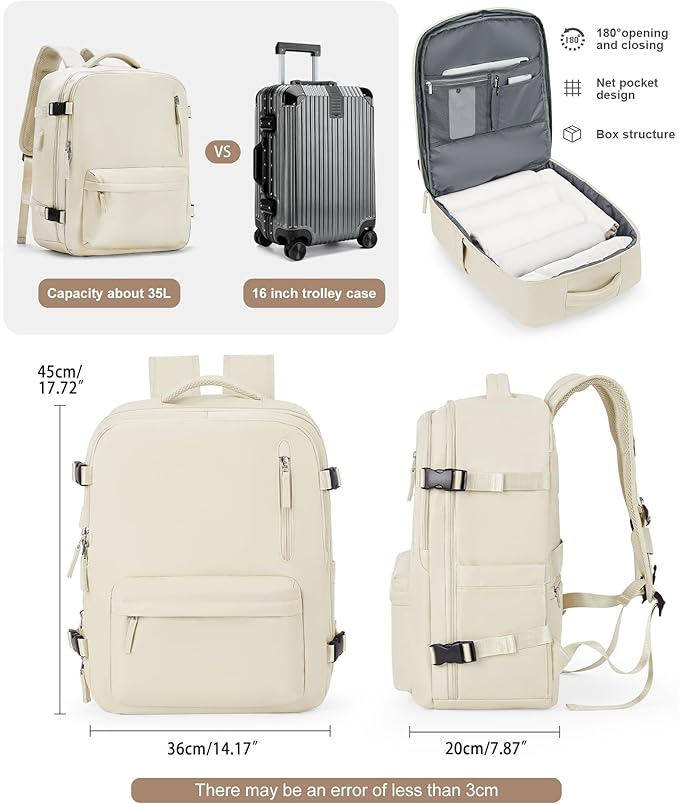 VGCUB Lightweight Travel Backpack for Women Men,Carry on Backpack Flight Approved Luggage,Water Resistant Laptop College Work Backpack Personal Item Daypack Bookbag Mochila de Viaje,Beige