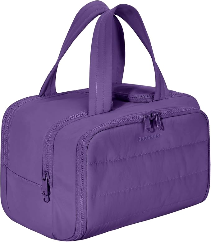 BAGSMART Travel Toiletry Bag, Puffy Toiletry Bag for Women, Wide-open toiletry bags for traveling, Large Travel Cosmetic Makeup Bag Organizer for Accessories,Toiletrie (Dark Purple)