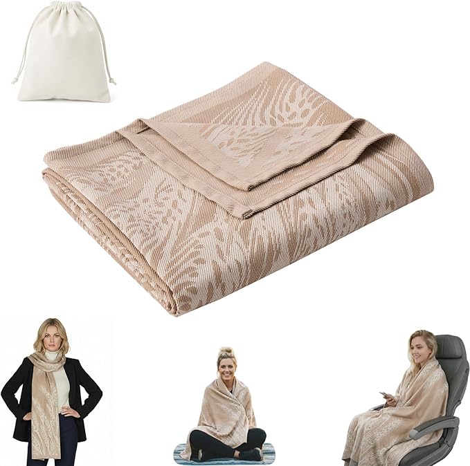 Travel Blanket Airplane - Ultra Soft & Lightweight Knit Design Compact Airplane Blanket,53x72 Inch,Stylish Travel Shawl Wraps for Flights,Office,Home Use,Travel Essentials & Gifts