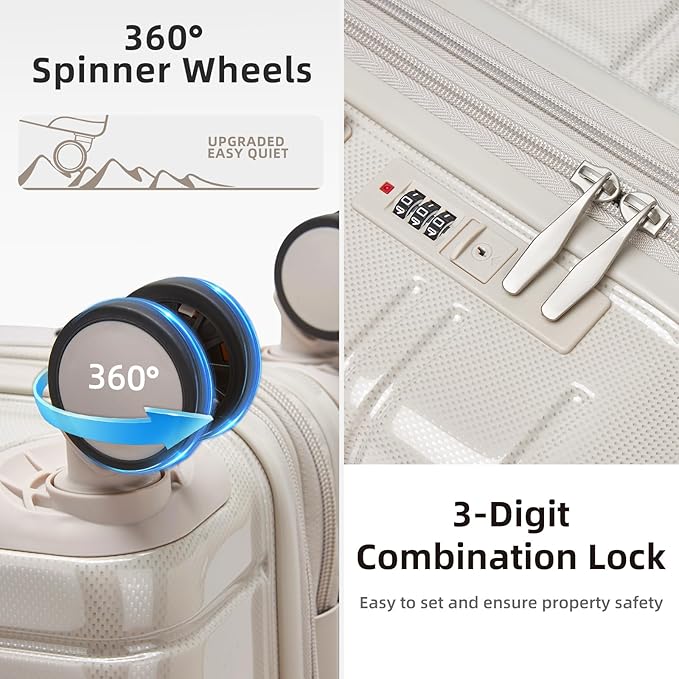 LARVENDER Luggage Sets 5 Piece Hardside Expandable Suitcase with Wheels Lock,PC+ABS Hardside Lightweight Rolling Suitcase for Women and Men,Champagne