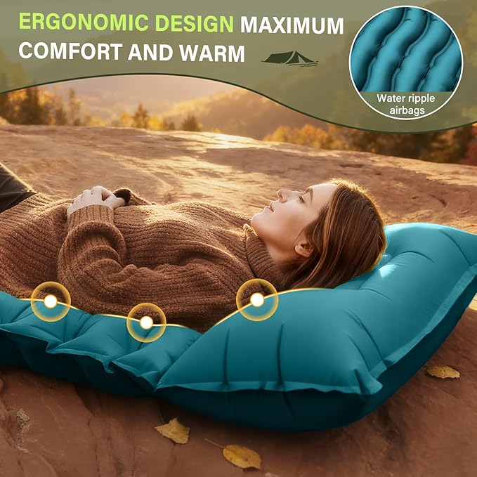 Camping Sleeping Pad, Ultralight Camping Mat with Pillow Built-in Foot Pump Inflatable Sleeping Pads Compact for Camping Backpacking Hiking Traveling Tent