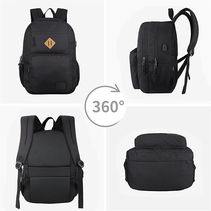 KEOFID Travel backpack for Men and Women, Anti Theft Laptop Backpack with USB Charging Port for Work, Large Bag for College, BLACK BOOK BAG FOR BOYS, GILRS Backpack,Water Resistent(Black)