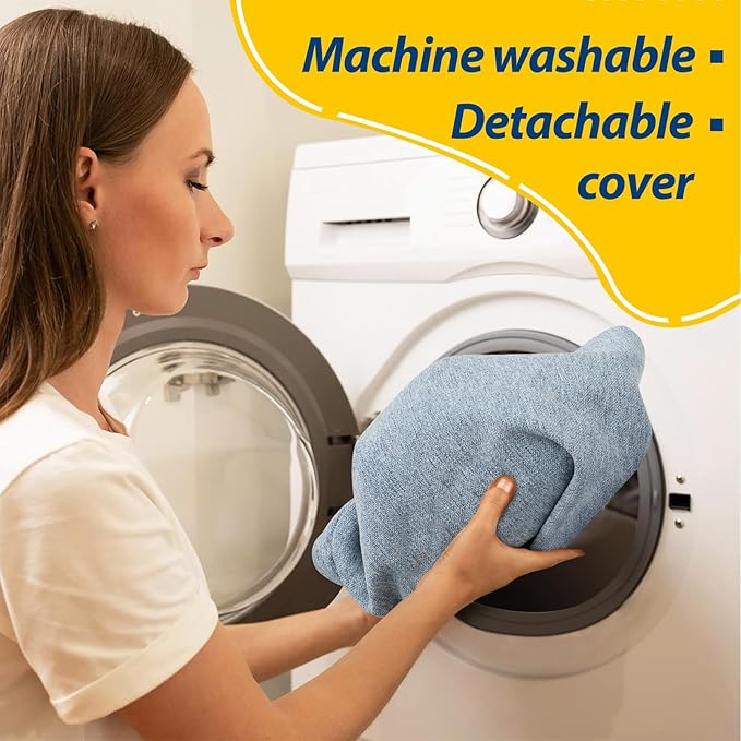 AAAAAcessories D-Shaped Chair Cushions, 2" Thick Dining Chair Pads with Ties and Removable, Machine-Washable Cover, 17" x 16", Set of 2, Light Blue