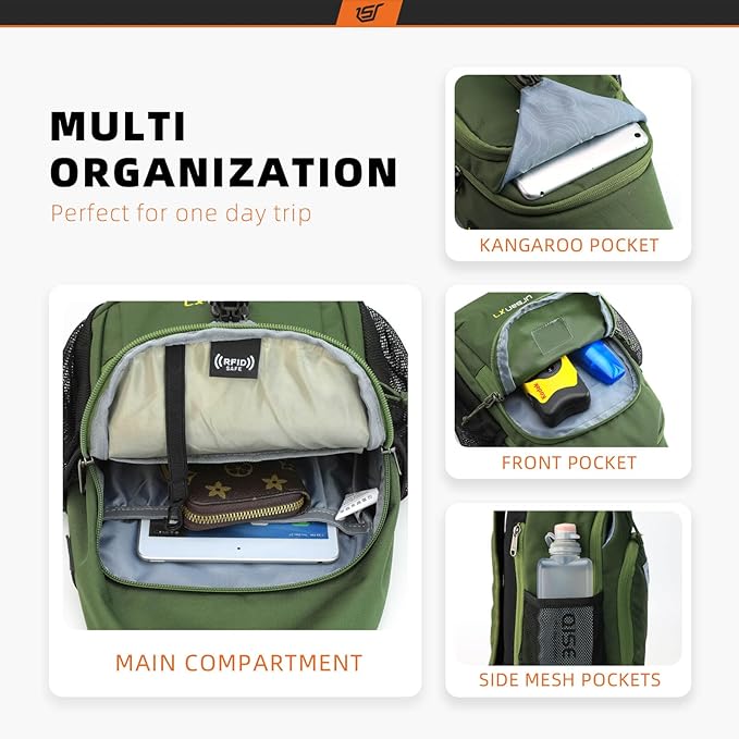 SKYSPER Sling Bag RFID Crossbody Sling Backpack Cross Body Shoulder Bag Travel Hiking Daypack for Women Men(Army Green)