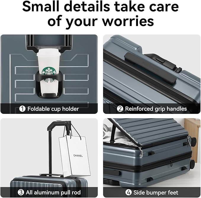 ROAMING 26-Inch Checked Luggage Expandable Front Opening Rolling Vacation Suitcase with Spinner Wheels and TSA Lock Cup Holder, PC Hard Shell Travel Trolley Case for Shout Business Trips,Livid green