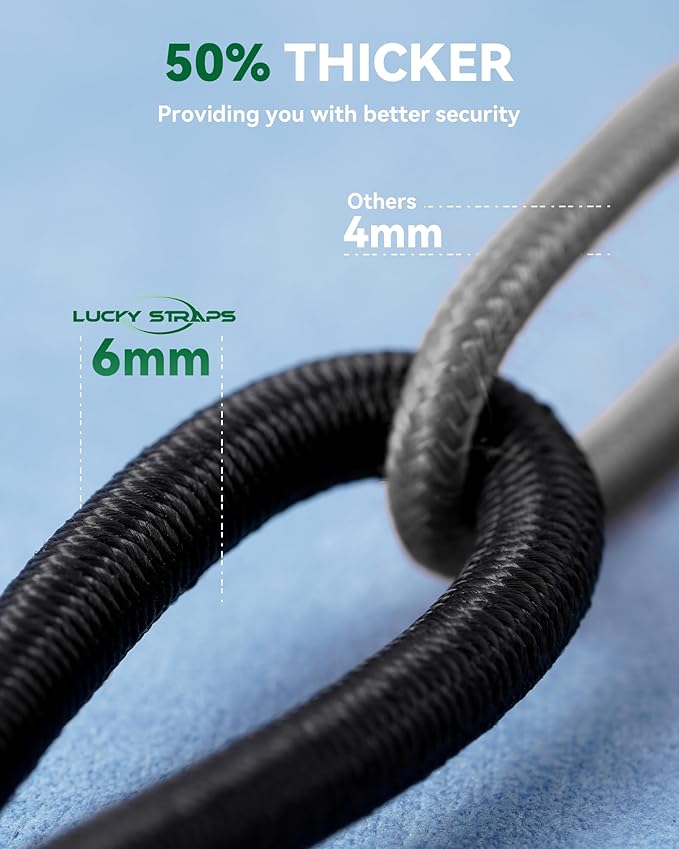 10'' Short Mini Heavy Duty Bungee Cords with 180 lbs Max Break Strength & Rust Resistant Steel Hooks, 8 Pcs Black Bungee Straps with Excellent UV Protection & 6mm Diameter, Perfect for Small Items