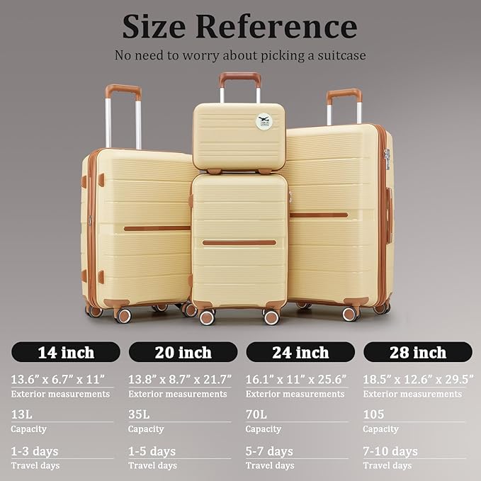 4 Piece Expandable Hardshell Pink Luggage Sets with Spinner Wheels, Lightweight Travel Suitcase Set with TSA Locks, 20 inch Carry On for Women (Apricot, 4 Piece Set)