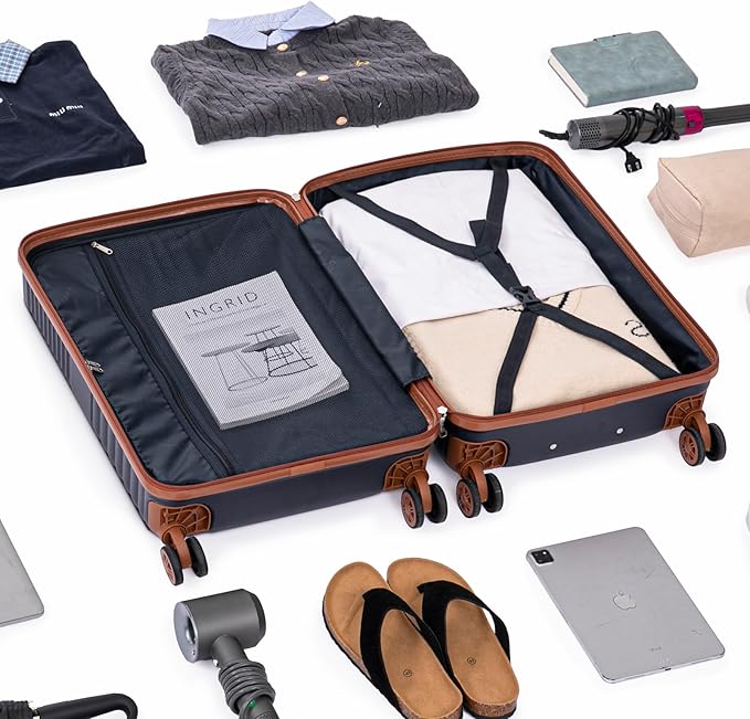 5 Piece Luggage Sets with Spinner Wheels and Tsa Lock, Hardshell ABS Suitcase Set, Lightweight Hardside Waterproof Travel Suitcases for Men Women, 20", 24", 28" DarkBlue