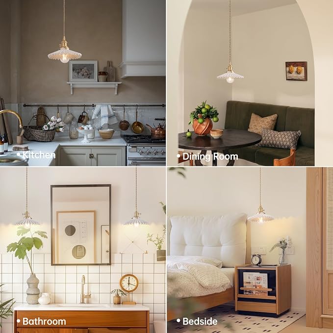 Shenmoyl Pendant Light 2 Pack with White Pleated Ceramic Lmapshade, Brass Vintage Pendant Light Adjustable Hanging Light for Kitchen Island Dining Room Hallway