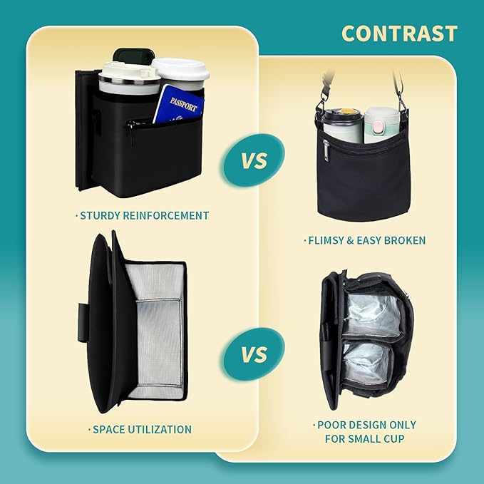 Travel Luggage Cup Holder, Liveagain Drink Caddy, Luggage Cup Holder Attachment, Free Hand Suitcase Drink Carrier for Drinks Beverages, Coffee, Bottles, Snack (Black)