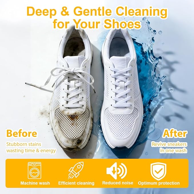 Shoe Washing Machine Bag,Laundry Shoe Bag For Washer And Dryer,Shoe Washing Bag for Washing Machine, Shoe Cleaning Bag For All Shoe Types Reusable Shoe Washing Bag(Yellow 2pcs)