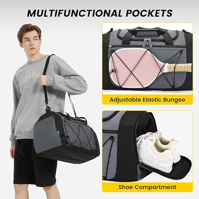 Vorspack Gym Bag for Men - 21 Inches Duffle Bag for Travel Lightweight Duffel Bag with Shoe Compartment Personal Item Travel Bag Weekender Bag for Travel Sports Gym - Grey