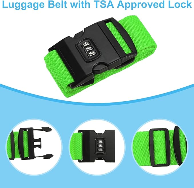 PATIKIL Luggage Straps, Suitcase Straps Adjustable Luggage Belts Strap with Combination Lock for Luggage Suitcases Travel, Green