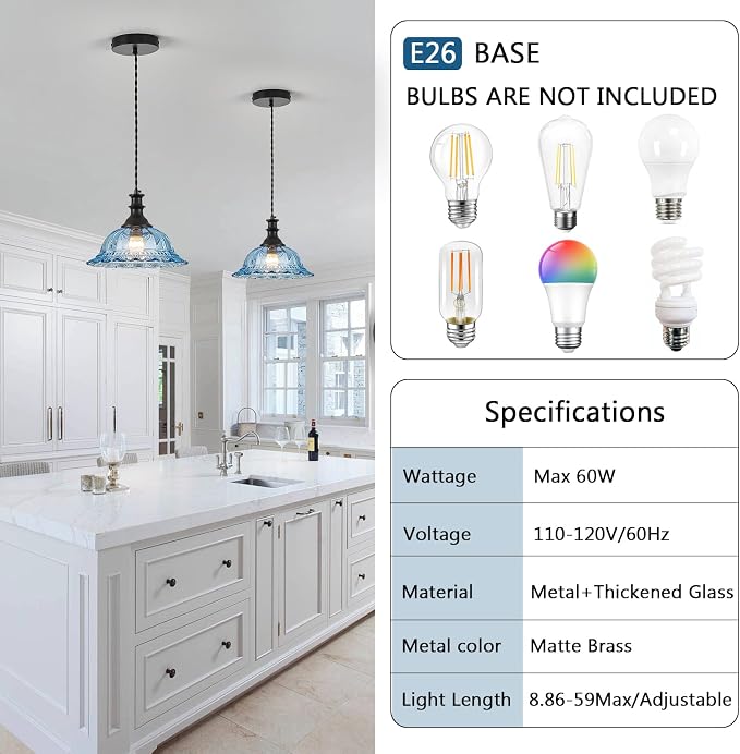 HDDFL Glass Pendant Lights Modern Pendant Lighting Fixtures Hanging Lamp for Kitchen Island Bedroom Dining Room Coffee Shop Hallway Blue and Black