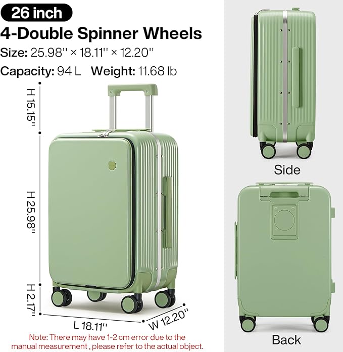 mixi Large Checked Luggage with Cup Phone Holder and Charger Hard Shell Suitcases with Spinner Wheels, 26 Inch Avocado Green