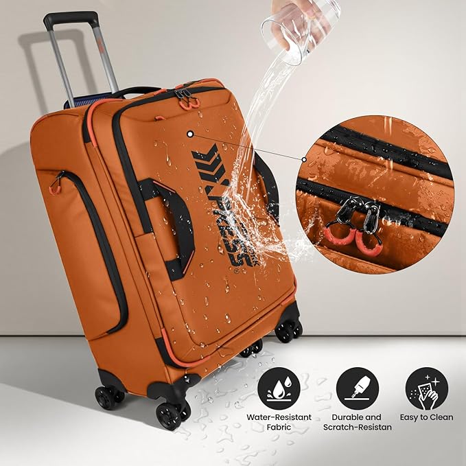 2-Piece Set（22in/30in） Front Opening,Softside Luggage Sets w/Double Spinner Wheels Suitcase,Waterproof,Lightweight Travel Luggage Rolling Suitcase（Orange,22in/30in）