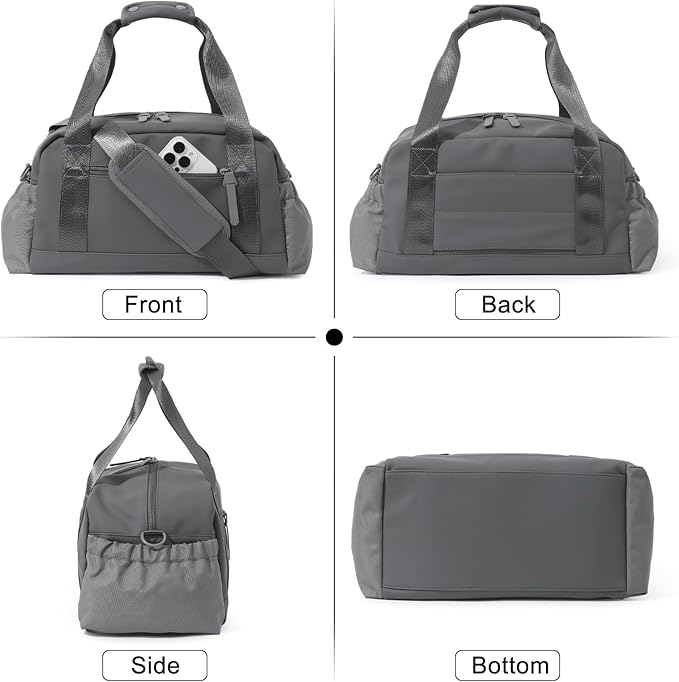Small Gym Bag for Women, Mini Crossbody Gym Duffle Bag with Wet Compartment, Carry on Gym Tote Bag for Workout Dance Sport Travel (Medium-Grey)
