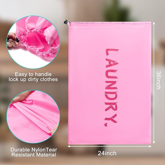 2 Pack XL Travel Laundry Bag, Machine Washable Dirty Clothes Organizer with Drawstring,Large Enough to Hold 4 Loads of Laundry, Easy Fit a Laundry Hamper or Basket Travel Essentials 24" x 36"