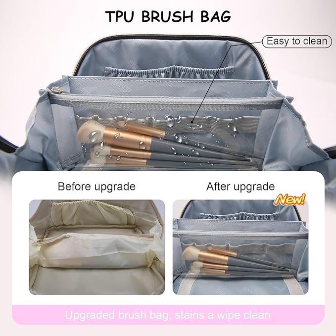 BOYATU Travel Makeup Bags Cosmetic Organizer Bag: 3 Pcs Set Large Capacity Make up Bag with Compartments - Waterproof Leather Toiletry Bags with Handle for Women (B-Red)