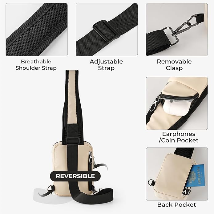 BROADREAM Mini Crossbody Sling Bag, Small Chest Bags Dual Pocket with Zipper Lock, RFID Blocking & Water Resistant Women Men