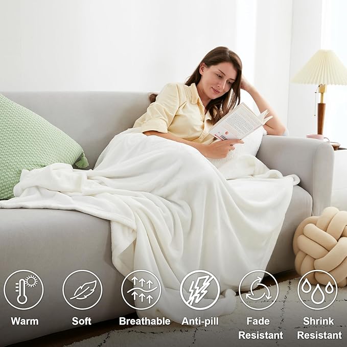 Hansleep Fleece White Blanket King for Bed, Super Soft Flannel Fuzzy King Plush Cozy Blanket for All Seasons, White, King 90x108 Inches