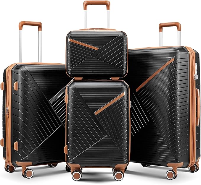 4 Piece Expandable Hardshell Pink Luggage Sets with Spinner Wheels, Lightweight Travel Suitcase Set with TSA Locks, 20 inch Carry On for Women (Black#B, 4 Piece Set)