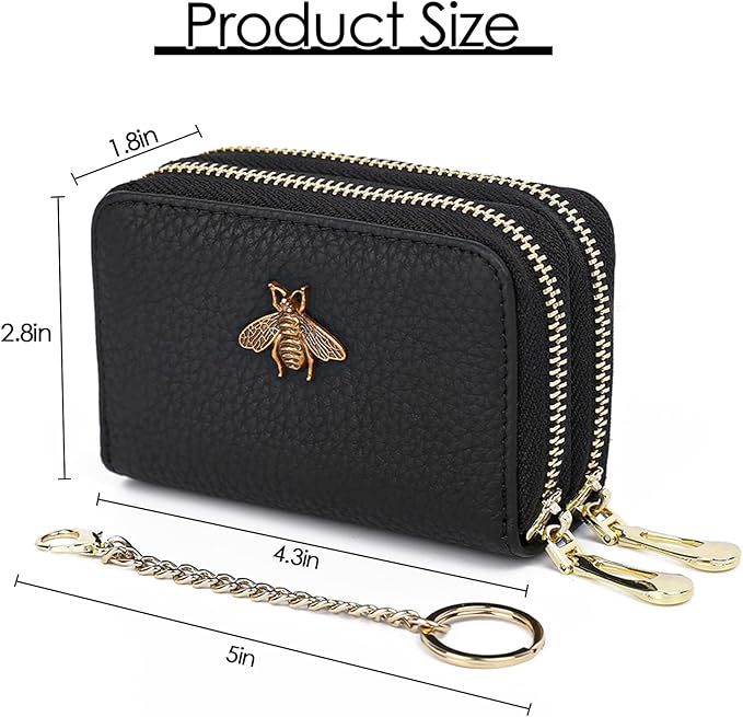 imeetu RFID Credit Card Holder, Small Leather Zipper Card Case Wallet for Women