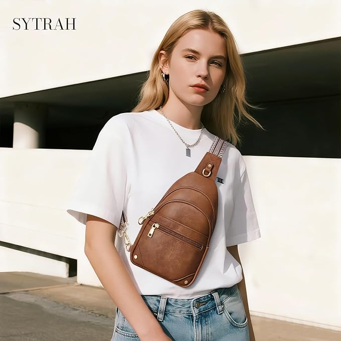 SYTRAH Anti Theft Crossbody Bags for Women, RFID Sling Bag Travel Purse, RFID Cross Body Purses Chest Bag for Travel Brown
